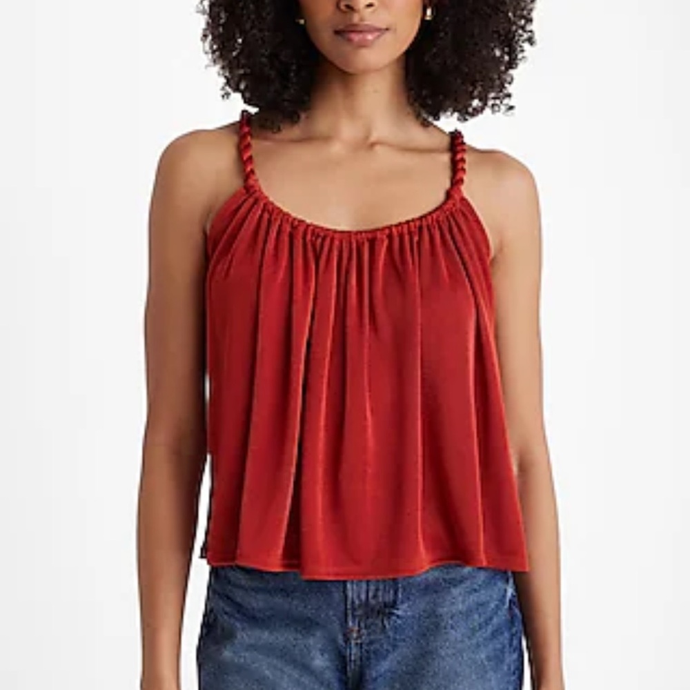 Express Shine Skimming Scoop Neck Twisted Strap Cami
